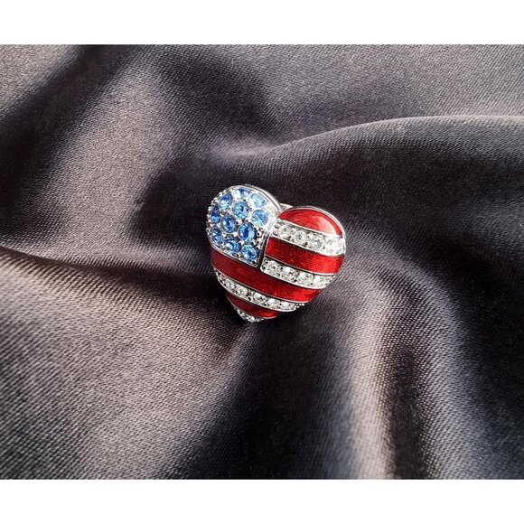 Vintage CHRISTOPHER RADKO Brave Heart Patriotic USA American Rhinestone Blue Red - Picture 1 of 4